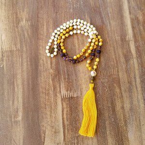 NWT ~ Hand Knotted Mala/Rainstone/White Howlite/Amethyst/Purple Druzy - Sunrise